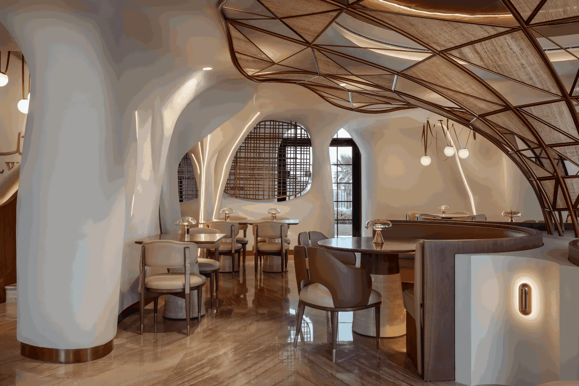 Falwa arched alcoves and mashrabiya screens